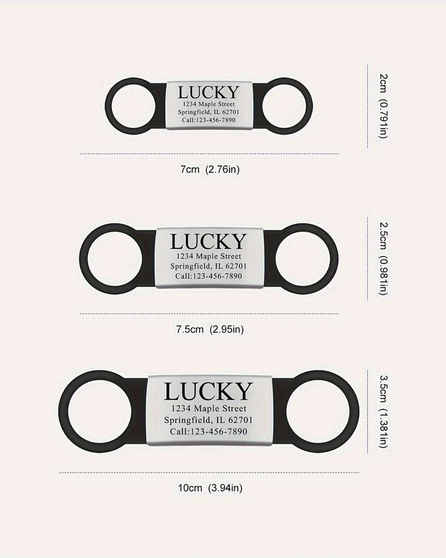 Customized Stainless Steel Engraved Nameplate For Pets with size options and clear engraving for personal information.