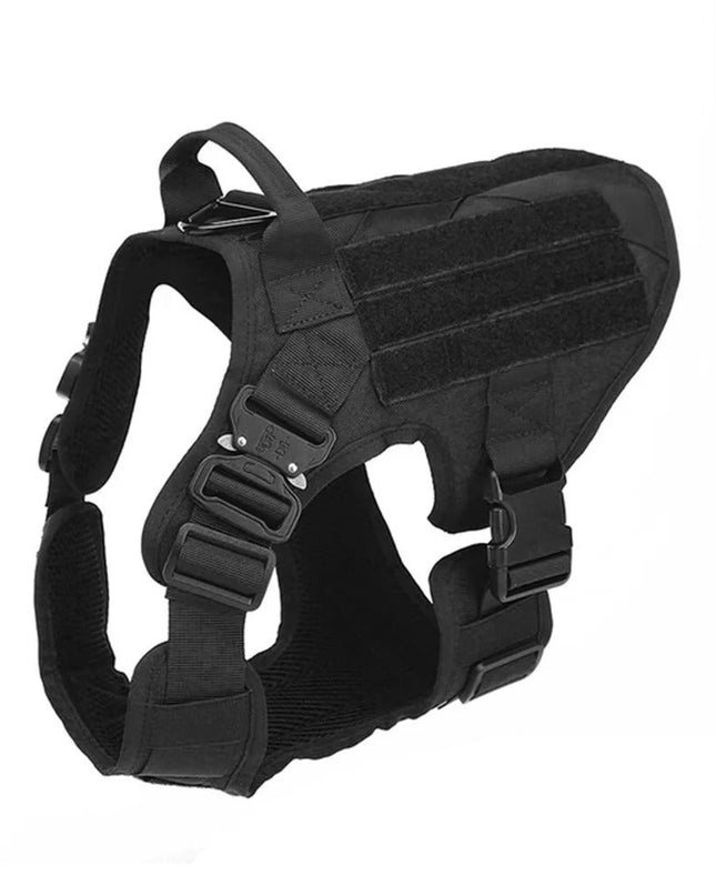 Nylon Camouflage Dog Harness with quick-release buckles and adjustable straps.