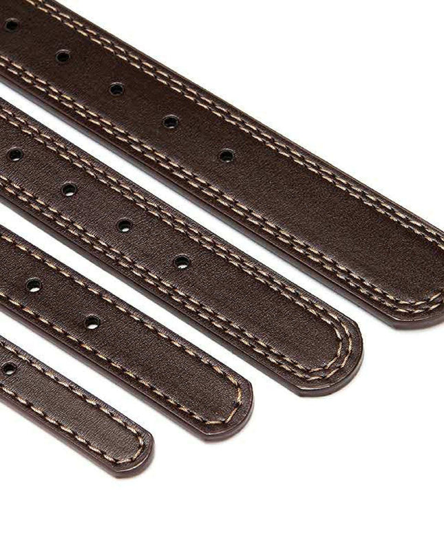 Personalized dog collar in durable brown leather with custom engraved nameplate.