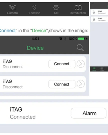 Pet Smart GPS Tracker app interface for Bluetooth connectivity and alert settings.
