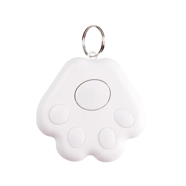 Smart Mini GPS Tracker for kids, pets, bags in paw-shaped white design.