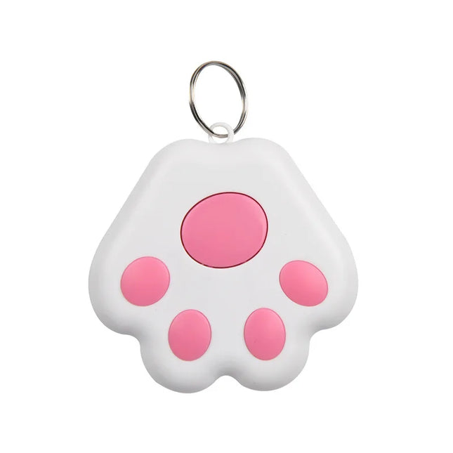 Smart Mini GPS Tracker in white with pink paw design for key, kids, and pet location tracking.