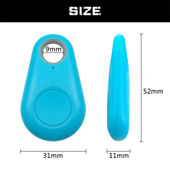 Pet Smart GPS Tracker Mini Anti-Lost Bluetooth Locator, blue, size dimensions: 52mm x 31mm x 11mm.