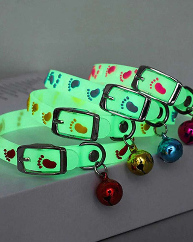 Luminous Cat Necklace glowing silicone collar with reflective design and small bell.