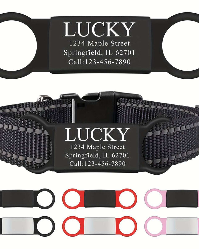 Customized stainless steel engraved pet nameplate with durable and clear engraving for collars.