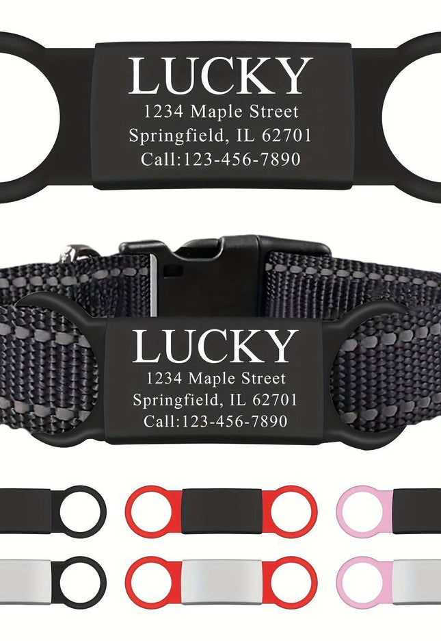 Customized stainless steel engraved pet nameplate with durable and clear engraving for collars.